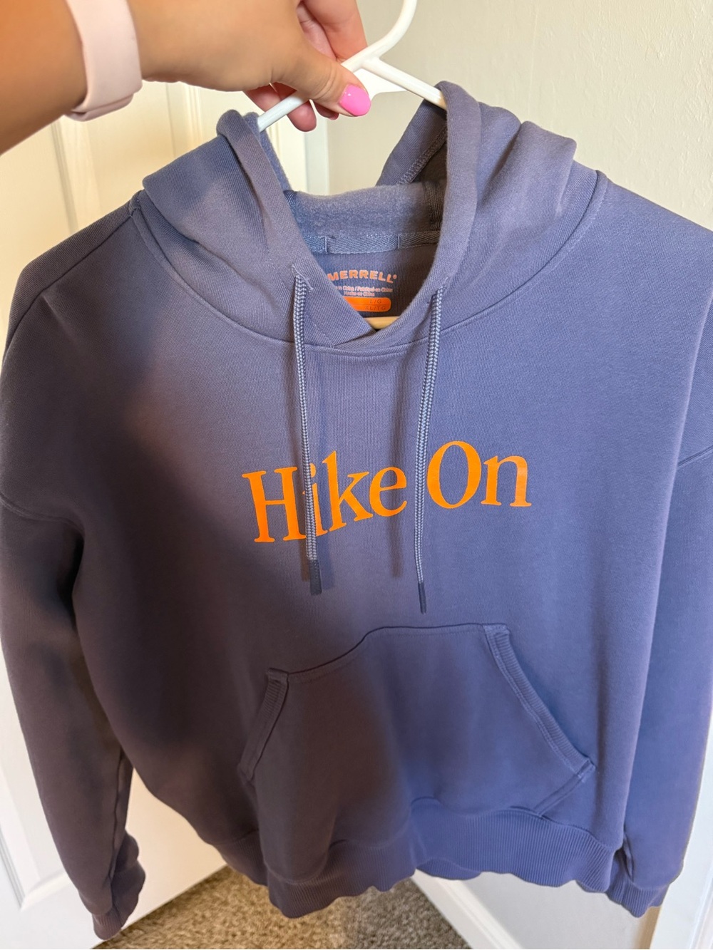 Merrell Dusty Blue Hoodie with Orange 'Hike On' Print